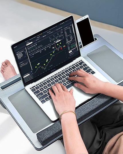 Extra Large Lap Laptop Desk- Home Office Portable LapDesk with Mouse Pad & Wrist Rest for Notebook/MacBook/Tablet, Sofa Bed Working, Writing, Drawing (Carbon Silver, Fit Up to 17-inch Laptops)