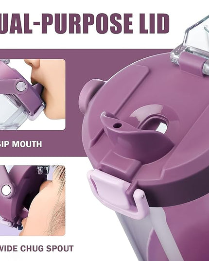 Glass Tumbler with Carry Handle, Clear Glass Water Bottle with Leakproof Lid, Spout Lid&Straw, BPA-Free, 32 oz, Lilac