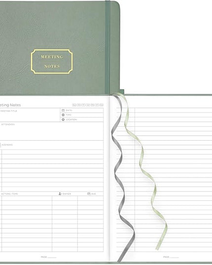 EMSHOI Meeting Notebook for Work with Action Items - 320 Pages B5 Thick Project Planner Agenda Organizer Work Notebook for Women Men Office Business, PU Leather Hardcover, 7.5" x 10", Green