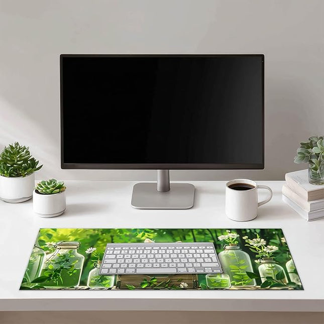 Cat XL Mouse Pad 31.5 x 11.8 Inch Gaming Mousepad Diatomite Large Keyboard Mouse Pad for Home and Office Desk Accessories with White Cat Garden Scene