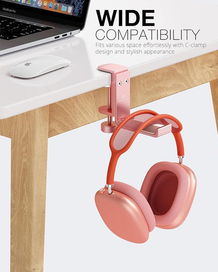 Foldable Headphone Stand and Hook – Aluminum Headset Holder Clamp Mount Under Desk, Universal Fit for Gaming Headphones, Space-Saving Hanger Organizer