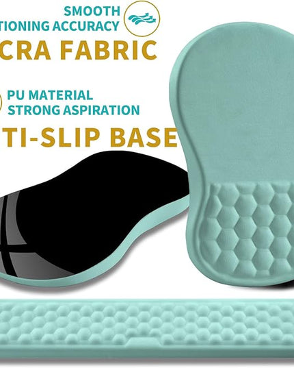 Hokafenle 2 in 1 Ergonomic Mouse Pad Wrist Support & Wrist Rest for Computer Keyboard Set, with Relieve Carpal Tunnel Pain Massage Bulge and Full Memory Gel Design (2In1 Set, Light Blue)