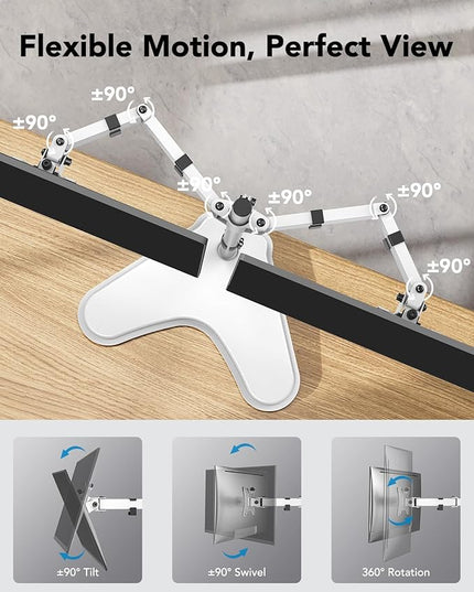 HUANUO 32 inches Dual Monitor Stand up to 17.6lbs, High-Grade Aluminum Free-Standing Dual Monitors Mount for 2 Screens. Fully Adjustable Dual Monitor Stand for Desk with Tilt, Swivel, Rotation, White