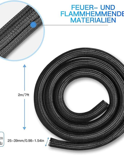 AGPTEK Cable Sleeve Cover, 6.6ft - 1.5 inch Desk Cord Organizer Cable Hider, Home Office Wire Management Computer TV Wire Loom Tubing, Pet Proof Cord Protector, from Cat Dog Chewing, Black