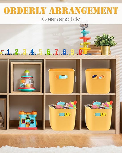 Hoolerry 8 Pieces Colorful Storage Bins with Lid, Plastic Storage Basket Organizing Container Stackable Box with Handle for Shelves Desktop Playroom Office(10.2 x 7 x 6.3 Inch,Yellow)