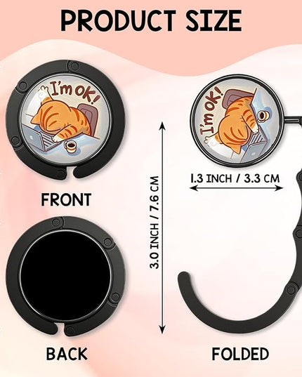 YAZMEEN Working Cat Foldable Purse Hook for Table, I'm Ok, Women's Handbag Hanger Holder, Portable Purse Table Hanger, Funny Desk Hook Gifts for Women Employee Colleague Friend Boss Lady Cat Lovers