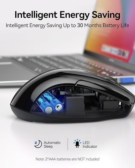 TECKNET Wireless Mouse (2.4G & BT5.0/3.0) Silent 4800 DPI Computer USB A & Bluetooth Mouse 6 Buttons, Wide Compatibility - Black