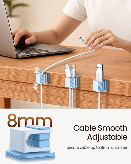 6 Pack Magnetic Cable Clips, Glow in The Dark Cable Holders, GolbinBox Cord Organizer with Shockproof Silicone, Fits up to 8mm Adhesive Cord Clips for Desk, Wall, Nightstand, Car, Home, Office, Blue