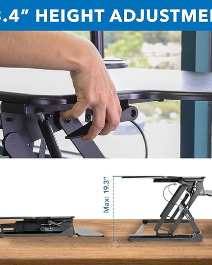 Mount-It! Standing Desk Converter Height Adjustable 47" Extra Large Wide Stand Up Desk Riser, Dual Monitor Arm Mounts, Stand Up Desk Convertor with Keyboard Tray, Fits Two Monitors up to 32"