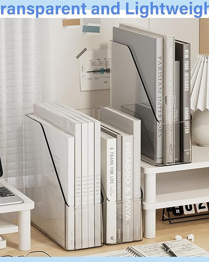 6 Pack Clear Magazine Holder, File Magazine Rack with Handle, Vertical Folder Document Storage, Magazine File Organizer for Desk, Office, Home, School