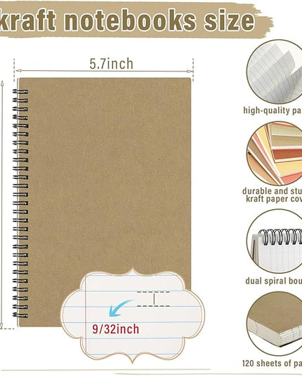 Fuutreo 12 Pcs Spiral Notebook for Work A5 8.3 x 5.7 Inch College Ruled Spiral Journal Notebook Kraft Cover Notebook Ruled Paper, 12 Color, 60 Sheets, 120 Pages for Office School (Vibrant Color)