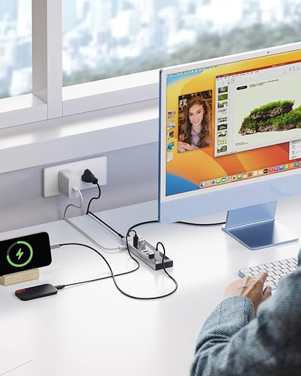 Powered USB C Hub, 10-in-1 USB 3.2 Data Hub with 3 x USB A/C 10Gbps, 3 x USBA 5Gbps, USB A 2.0, 100W PD-in, 2 x 24/45W Type-C Charging Ports (72W Adapter Included)