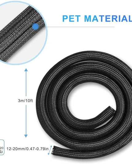 AGPTEK Cable Sleeve Cover, 10ft - 4/5 inch Desk Cord Organizer Cable Hider, Home Office Wire Management Computer TV Wire Loom Tubing, Pet Proof Cord Protector, from Cat Dog Chewing, Black