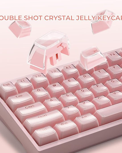 XVX Pink Jelly Keycaps for Mechanical Keyboard, Cute Crystal Keyboard Keycaps, Shine Through Keycap Set Compatible with 61/68/84/87/98/100 ANSI and ISO Layout MX Switches Mechanical Keyboard