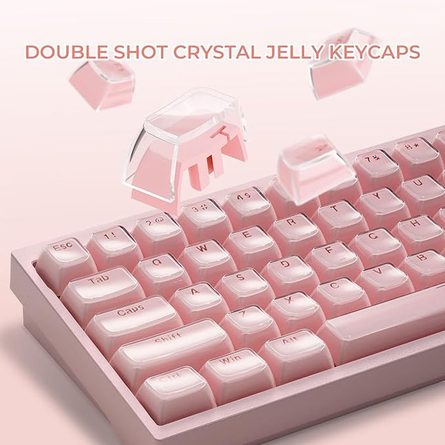XVX Pink Jelly Keycaps for Mechanical Keyboard, Cute Crystal Keyboard Keycaps, Shine Through Keycap Set Compatible with 61/68/84/87/98/100 ANSI and ISO Layout MX Switches Mechanical Keyboard