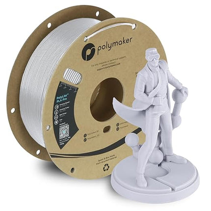 Polymaker PLA PRO Filament 1.75mm 1kg, Tough & High Rigidity Cold White 3D Printing Filament, PolyLite PLA PRO 3D Printer Filament 1.75mm, Print with Most 3D Printers