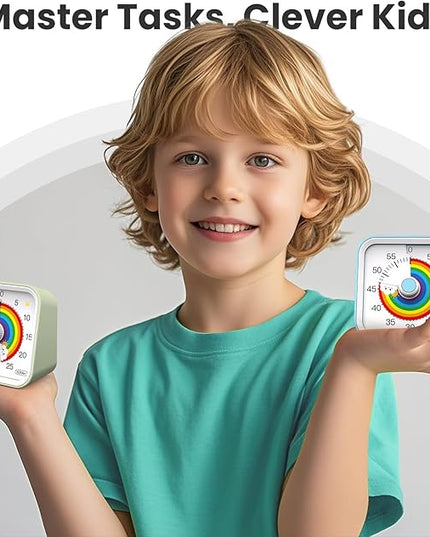 InfPokid Visual Timer for Kids with Pause Function, Cute Silent Timer with Rainbow for Classroom, Teaching, Task, Kitchen, 60 Minute Countdown Time Management for ADHD (Rainbow Green)