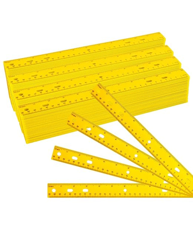 200 Pack 12 Inch Plastic Rulers Bulk, Yellow Plastic Ruler, Yellow Ruler with Dual-Scale Measurement, Easy to Store, for Home, Office, Practical Use by KUKLIPJIM