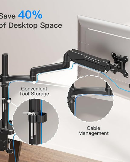 Long Arm Monitor Mount, 13 to 32 inch Computer Desk Mount, Extra Long Adjustable Stand, Hold up to 19.8lbs, Tall Arm with Tilt, Swivel, Rotation, VESA 75/100mm