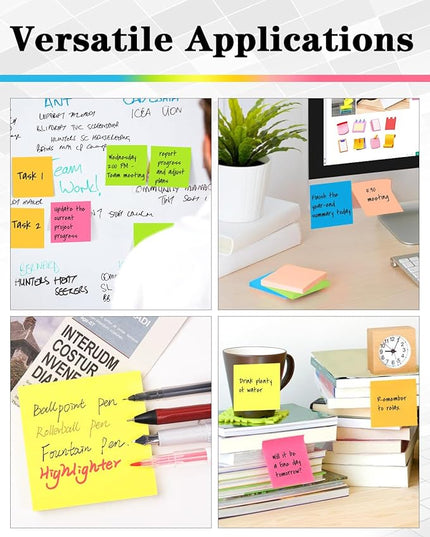 Sticky Notes 3x3 Inches, Self-Stick 48 Pads Bulk, 100 Sheets/Pad, 6 Bright Colors, Adhesive Notes for Home, School, Office, Use on Walls, Doors, Windows