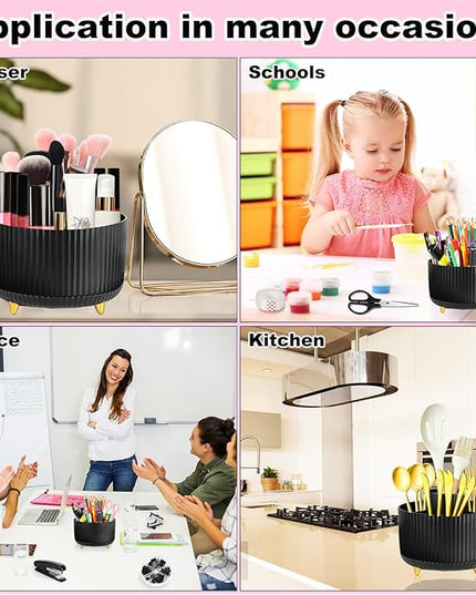 Desk Organizers and Accessories Set with 360-Degree Rotating Pen Holder, Tape Dispenser, Stapler, Staple Remover, 1000 Staples, Tape, Clips Set, Ruler, Scissor, Pen