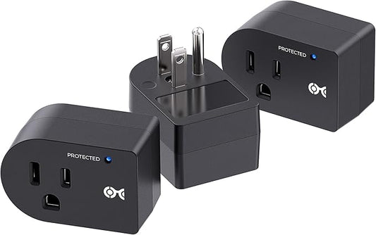 [ETL Listed] Cable Matters 3-Pack Non-Blocking 490 Joules Single Outlet Surge Protector, 15A / 1875W, Wall Surge Protector Outlet, Black