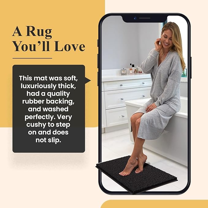 MAYSHINE Plush Shaggy Chenille Bath Mat | Extra Soft, Super Absorbent, Non-Slip Bathroom Rug | Fluffy Microfiber, Area Rug Sets for Bathroom Floor, Kitchen, Living Room | 47"x27" | Beige