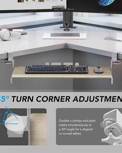 AX WABER Keyboard Tray Under Desk Pull Out with Extra Sturdy C Clamp Mount System, 27.3 (32.5 inch Including Clamps) x 11 Inch Slide-Out Platform Computer Drawer for Typing Grain AX01WG01