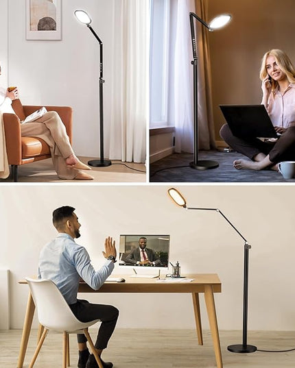 Ring Light with Stand, 15W Dimmable Zoom Lighting for Computer, Home Office, Reading, Video Calls, 66 Inches Floor Lamp with Flexible Swing Arm, AC Plug, Remote, Memory & Timer CRI >95