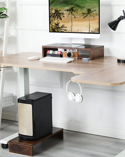 TEAMIX 2 Pack Monitor Stand Riser-20 inch, Wooden Tabletop Shelf for TV/PC/Laptop/Printer, Rustic Brown Monitor Riser with Storage, Computer Stand Ergonomic Design