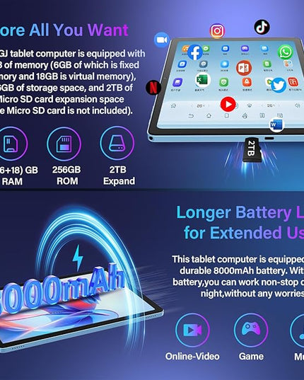 11 Inch Tablet Android 15 Tablet, 2026 Tablets with keyboard, 24GB+256GB+2TB Expand, 2 in 1 Tablets with Case Mouse Stylus, 8000mAh Battery, Octa-Core, Supports Widevine L1, 5G WiFi, GPS (Black Case)