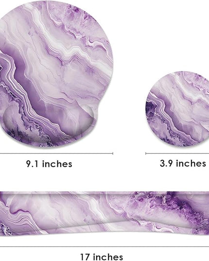 Britimes Purple Marble Gold Ergonomic Mouse Pad Set with Wrist Rest Non-Slip Rubber Base Wrist Cushion Support and Coasters Mousepad with Wrist Support for Computer Keyboard and Desk