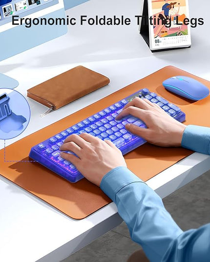Blue Light Up Keyboard and Mouse Wireless,Cute 2.4Ghz Cordless Rechargeable Transparent Backlit Keyboard,15 Backlight Effects,Volume Knob,RGB Mouse with 3 DPI for Mac Computer PC Laptop Desktop iPad