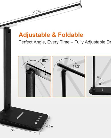 shinelife LED Desk Lamp for Office Home, Bright Desk Light with USB Charging Port, Adjustable Dimmable Desk Lamps 5 Modes 5 Brightness, Touch Study Lamp for Nail, Craft, Puzzle, Sewing, Study, Black