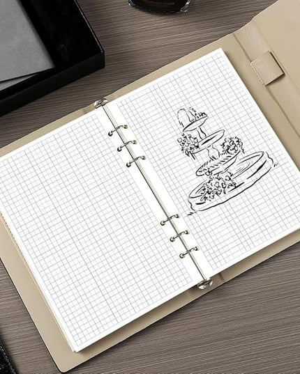 A5 Grid Refill Paper, 6-Hole Graph Paper, 100Sheets / 200Pages Loose-Leaf Grid Paper, 100gsm White Paper, 5.8" x 8.3 "