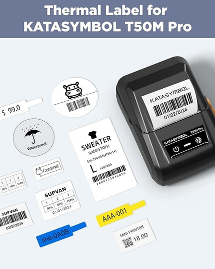 SUPVAN T50M Series Label Maker Tape, 0.98'' × 1.5'' + 1.58'' (25 × 38 + 40mm) 100 Labels/Roll Genuine Laminated Thermal Cable Label, Waterproof Oilproof Highly Adhesive Auto Detect Labels, Yellow