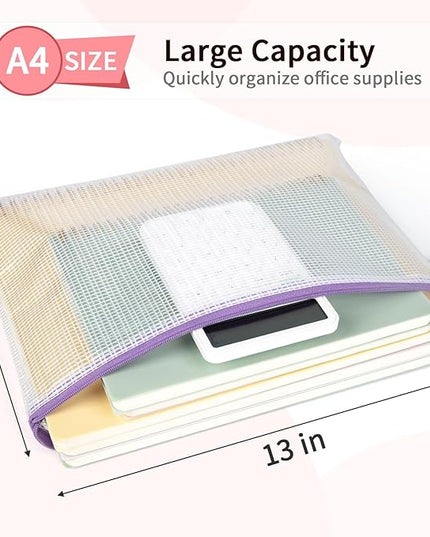 Umriox Mesh Zipper Pouch Puzzle Bags, 13.0x9.0 in (12 Colors, 12 Packs), Letter Size A4 Size Zipper Bags for Office Supplies Travel Accessories