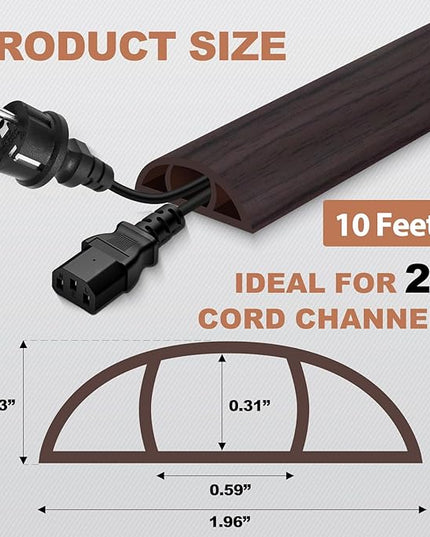 Floor Cord Cover for Wires on Floor Self Adhesive Cord Hider Floor Cable Management Wire Covers for Cords Protector Prevent Cable Trips Cord Cavity W 0.59" x H 0.31", Black Walnut, 10Ft