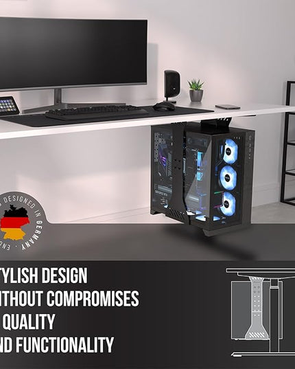 Heavy Duty Under Desk PC Holder – Up to 77 lbs Load Capacity - Adjustable Computer Tower Holder – CPU Holder Under Desk Mount - PC Holder Under Desk – Under Desk Computer Mount (Black)