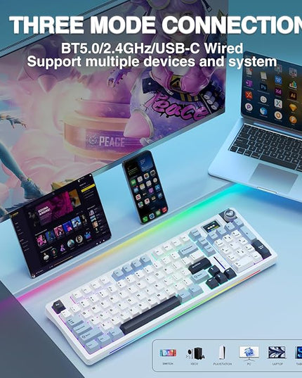 AULA S98 Pro Wireless Mechanical Keyboard,Smart Screen & Knob,Tri-Mode BT5.0/USB-C/2.4GHz Creamy Keyboard,Pre-lubed Linear Switches,Hot Swappable RGB Backlit Computer Gaming Keyboards