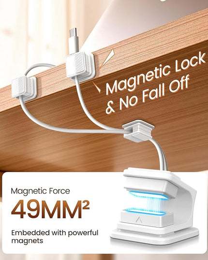 6 Pack Magnetic Cable Clips, Glow in The Dark Cable Holders, GolbinBox Cord Organizer with Shockproof Silicone, Fits up to 8mm Adhesive Cord Clips for Desk, Wall, Nightstand, Car, Home, Office, White
