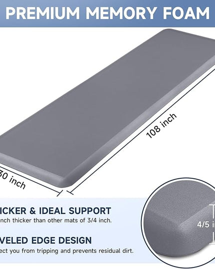 4/5 Inch Thick Kitchen Mats for Floor, StepRite Kitchen Rug for Standing Desk, Non-Slip, Thicker, Stain & Water Resistant, Comfort Anti Fatigue Floor Mat for Home, Kitchen, Office - Grey,108 * 30''