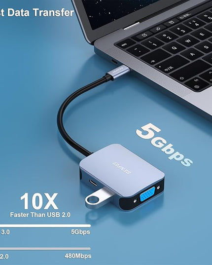 BENFEI USB C HUB 4-in-1, USB Type-C to HDMI VGA Adapter, USB C to USB Adapter, USB Type-C Power Delivery, Compatible with iPhone 15 Pro/Max, MacBook Pro/Air 2023, iPad Pro, iMac, S23, XPS 17