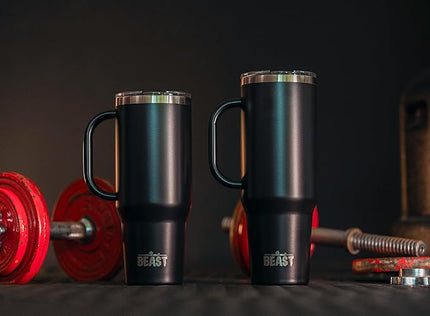 Beast 42 oz Tumbler with Handle Stainless Steel Vacuum Insulated Coffee Ice Cup Double Wall Travel Flask (Matte Black)