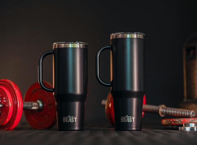 Beast 42 oz Tumbler with Handle Stainless Steel Vacuum Insulated Coffee Ice Cup Double Wall Travel Flask (Matte Black)