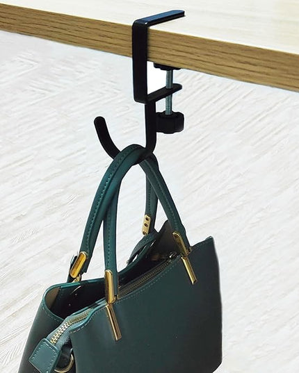 KISOY Purse Hook for Table Handbag Hangers Purse Hanger for Desk Bag Hooks for Tables can Hook Bag Purse Heavy Duty Foldable Purse Holder for Table Floding (Left-J Type Hook)