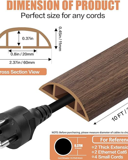 Floor Cord Cover Cable Cavity Self Adhesive Cord Hider Floor Floor Cable Management Power Cord Protector Floor Electric Cord Covers for Offices, Gym, Exhibitions (Misty Brown Wood, 2.36" x 10')