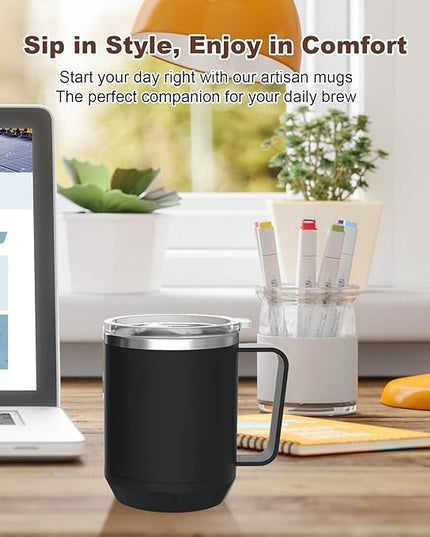 Felibeaco 16oz Heated Coffee Mug with Flat Bottom for Rapid Heating, Stainless Steel Heated Coffee Cup Suitable for Different Coffee Mug Warmer/Heaters, Heated Mug/Cup for Home and Office Desk,Black