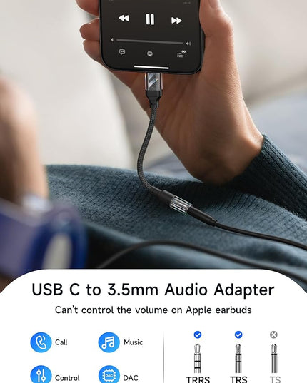 JSAUX AUX to USB C Adapter Compatible with iPhone 17 Pro Max [2Pack], USB C to 3.5mm Audio Headphone Dongle Cord for iPhone 16/15 Pro, Samsung Galaxy S24/S23/S22 Ultra, iPad Pro, Pixel 9/8
