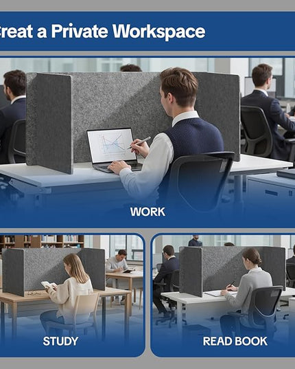Desk Divider Privacy Screen 3 Panel Sound Absorbing - 47.2”x 23.6”x 19.7” Freestanding Acoustic Partitions for Office, Noise Reducing Panels for School, Home, Library,Dark Grey